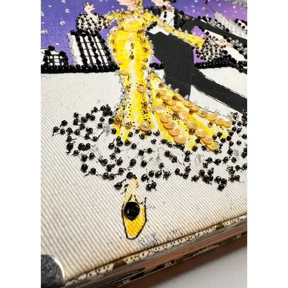 Vintage Imported Braciano Fine Cigars Beaded Box Case Purse Bag Night Skyline - Picture 4 of 16